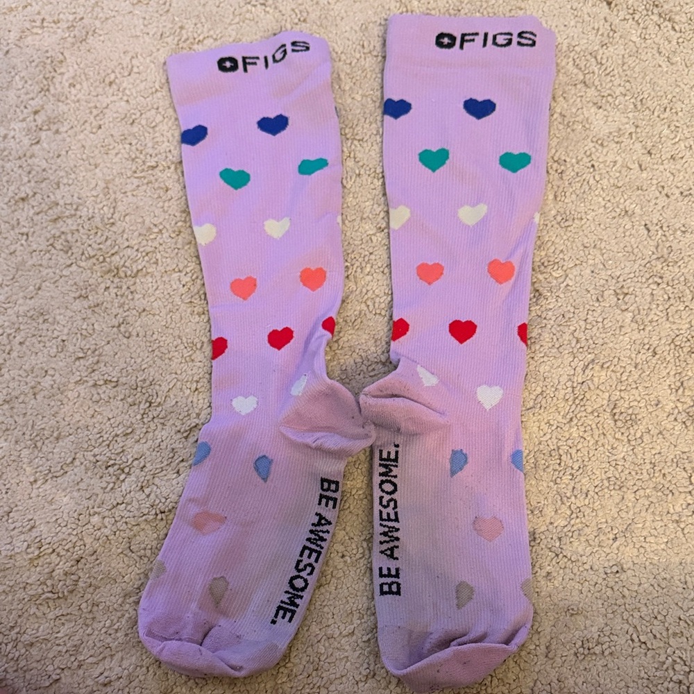 Figs Lavender Socks with Multicolor Hearts